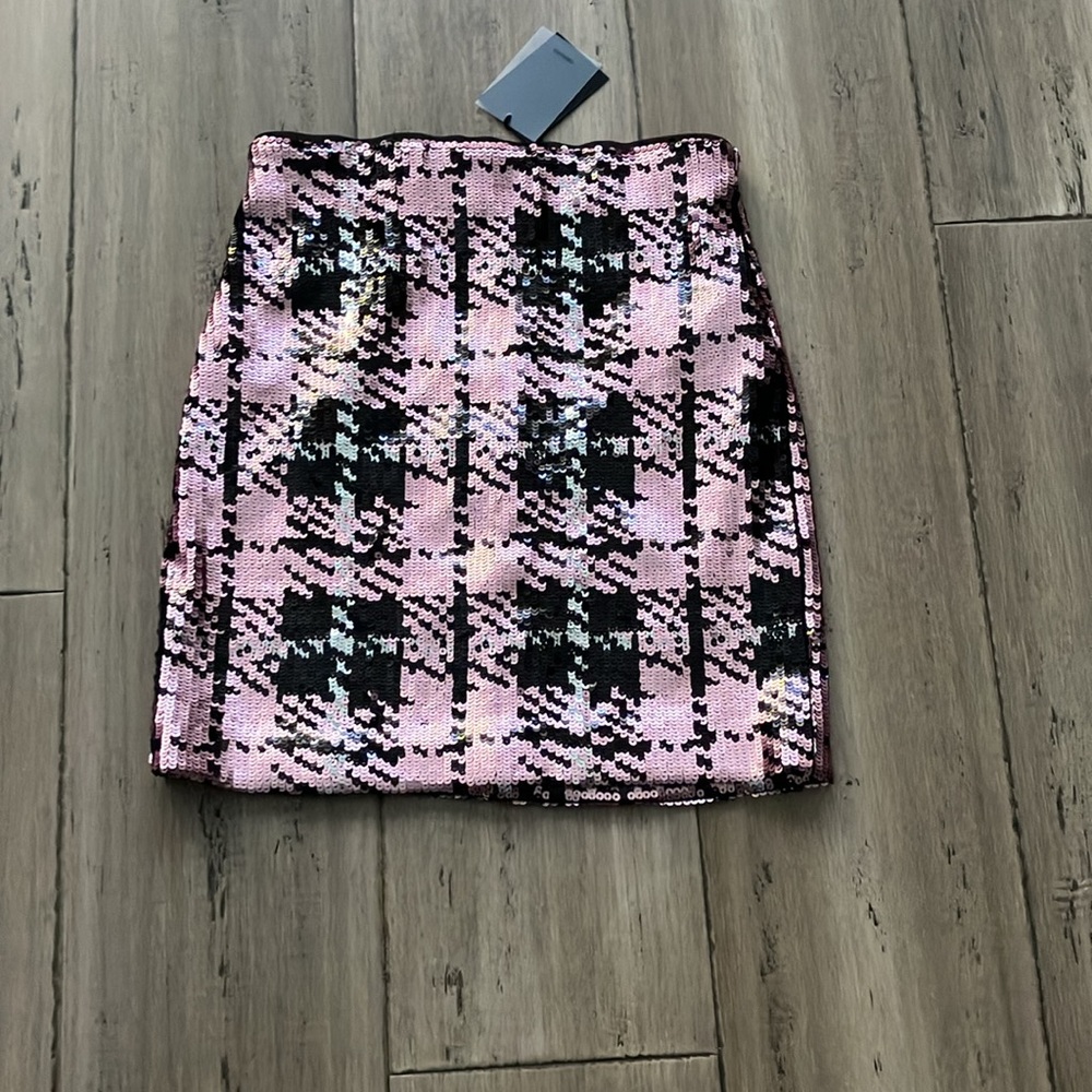 NBD REVOLVE Liz Pink Plaid High Waist Sequin Skirt S